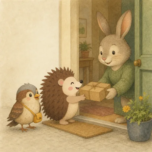 Emil leaves the parcel with the neighbour.