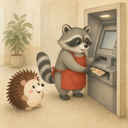 Bruno withdraws fifty euros from the machine.