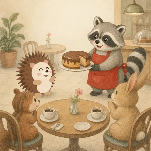 Bruno offers cake to all the helpers.