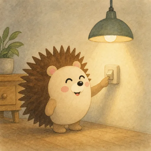 Otti switches on the light.