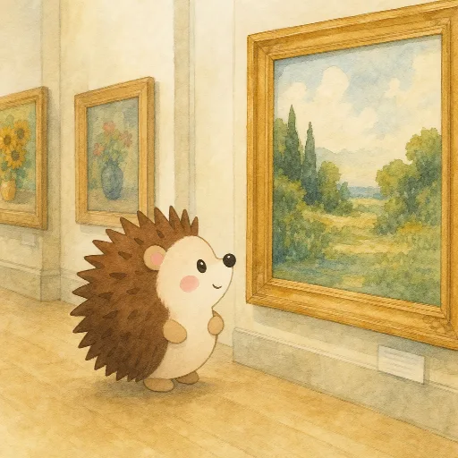 Otti looks at the pictures in the museum.
