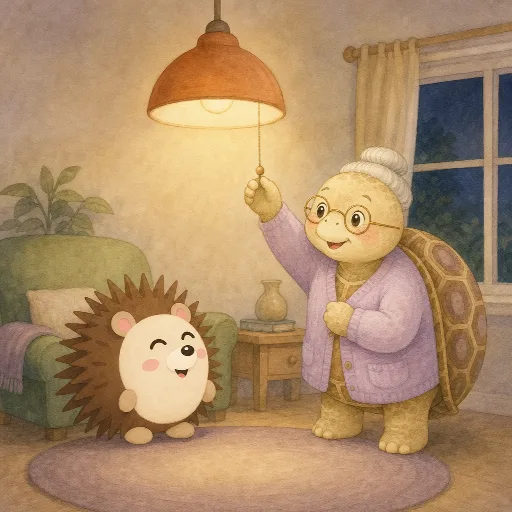 Frau Hilde switches off the light.