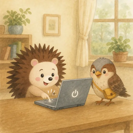 Emil switches the laptop off and on again.