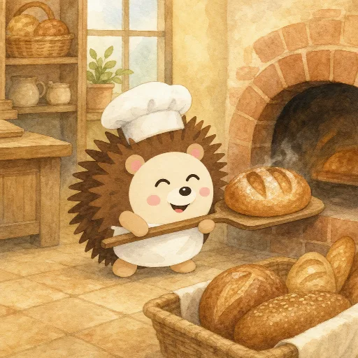 The baker bakes fresh bread.