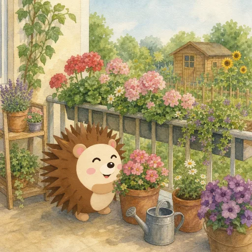 The little balcony is full of flowers.