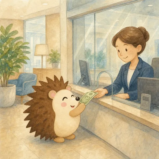 At the bank Otti pays money into his account.