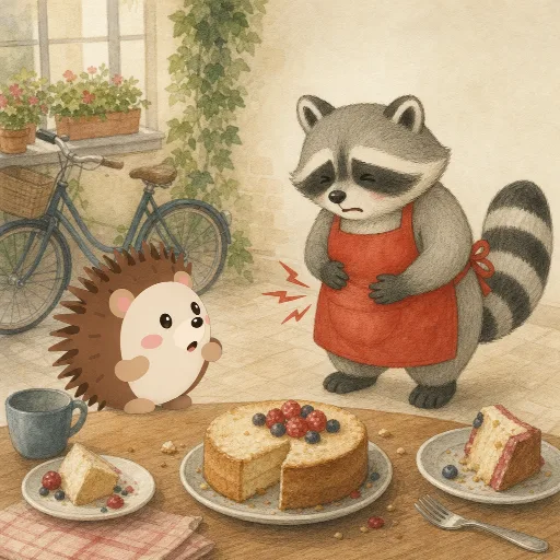 Bruno has a stomach ache because he ate too much cake.
