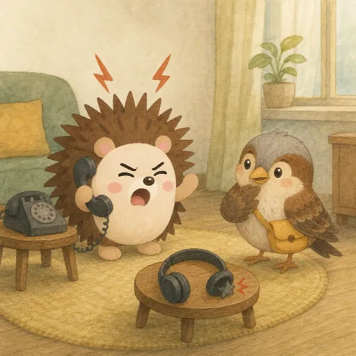 Emil complains about the headphones on the phone.