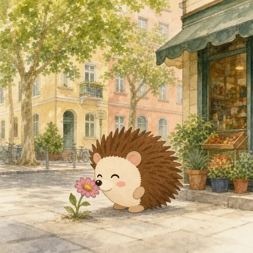 Otti smells a flower.
