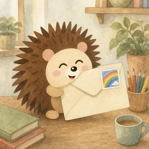 There's a colourful stamp on the letter.
