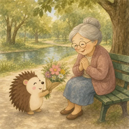 Otti brings grandma flowers.
