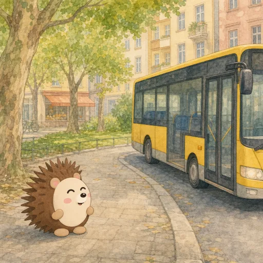 The bus stops in front of the park.