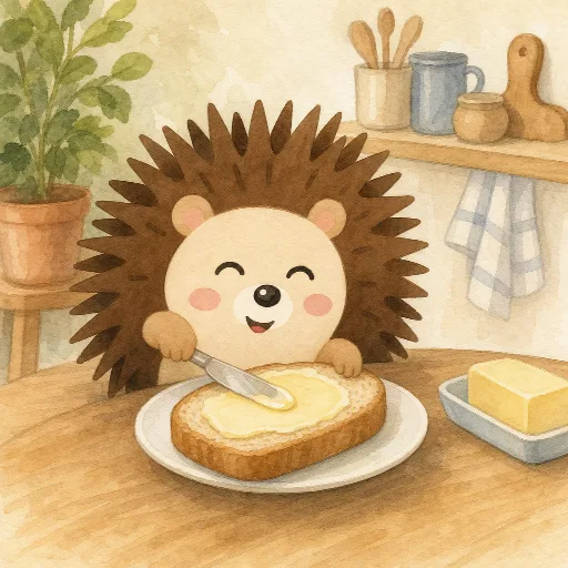 Otti spreads butter on the bread.