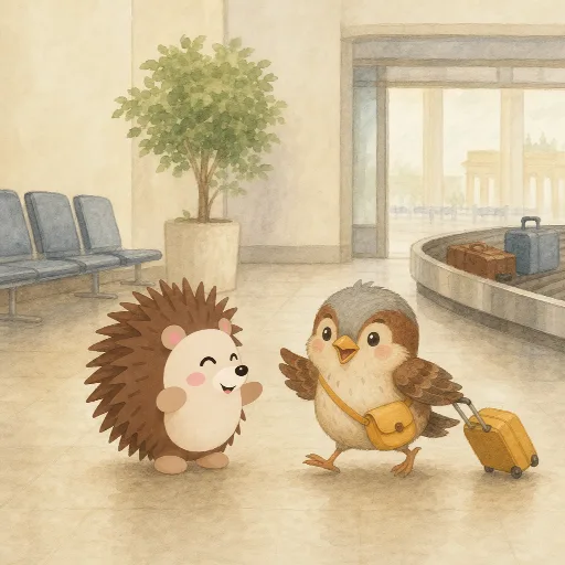Emil's cousin picks him up from the airport.