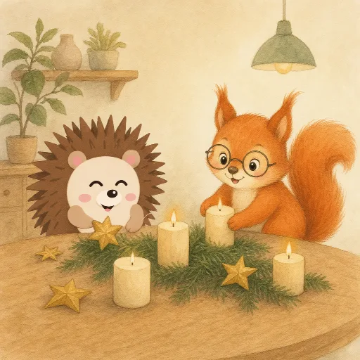 Lotte decorates the table with candles and stars.