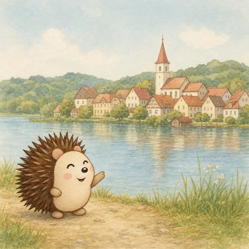 The little village is by a lake.
