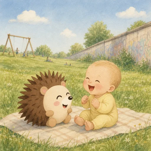 The baby is laughing. It's very cute.