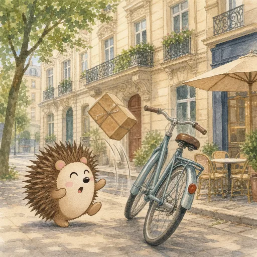 The parcel falls off the bike.
