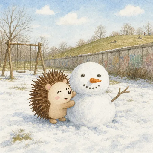 In February, Otti builds a snowman.