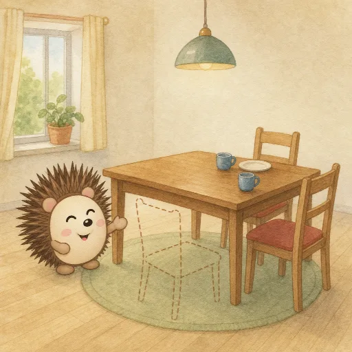 A chair is missing at the table.