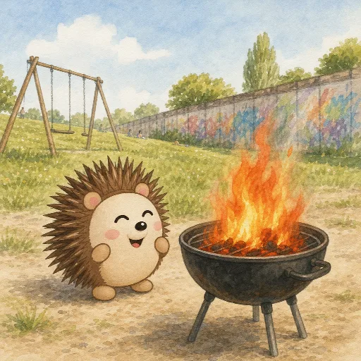 The fire in the grill is very hot.