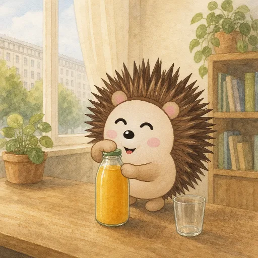 Otti opens a bottle of juice.