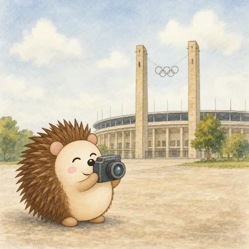 Otti takes a photo of the Olympic Stadium.