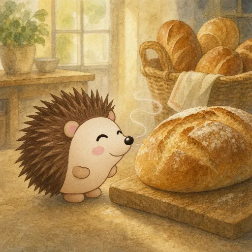 Otti smells the fresh bread.