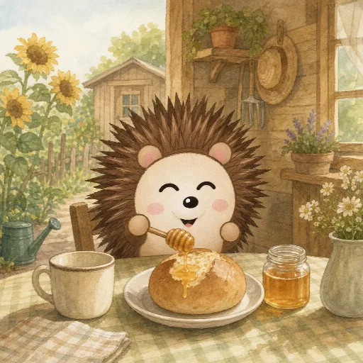 Otti's breakfast is a bread roll with honey.
