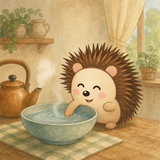 Otti feels the warm water with his paw.
