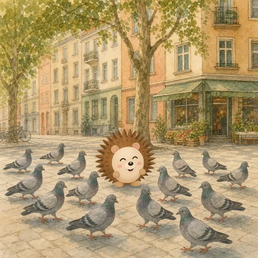 Fifteen pigeons are walking across the square.