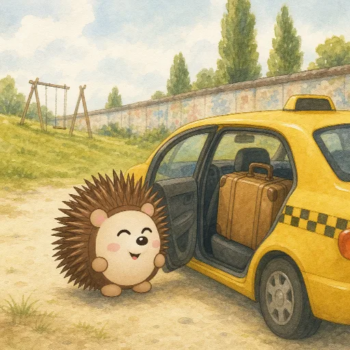 The luggage is in the taxi.