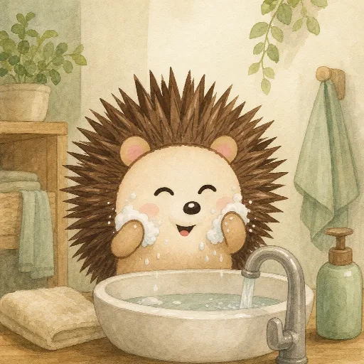 Otti washes his face.