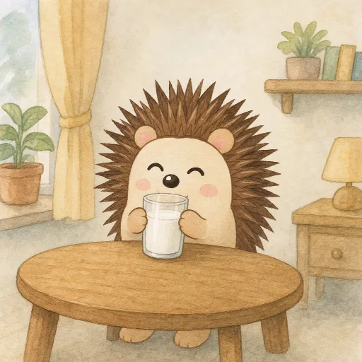 Otti drinks a glass of milk.