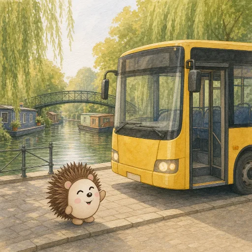 The bus stops in front of the school.