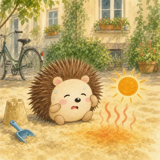 The sand on the beach is hot.