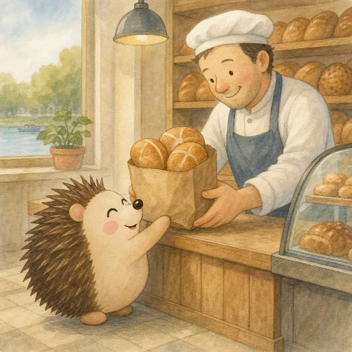 Otti gets bread rolls from the baker's.