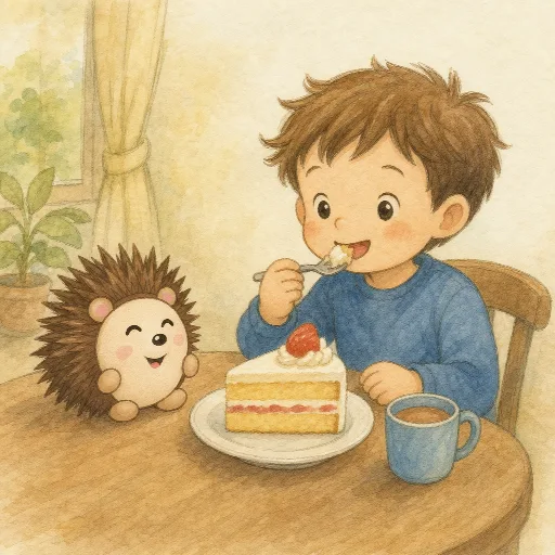 The boy is eating a piece of cake.