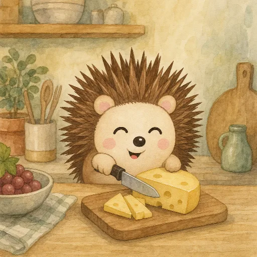 Otti cuts the cheese.
