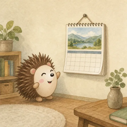 The calendar hangs on the wall.