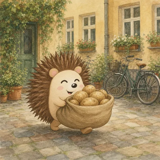 Otti carries a sack of potatoes.