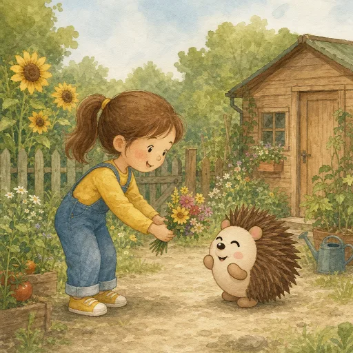 The girl brings flowers.