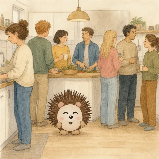 Lots of people are standing in the kitchen.