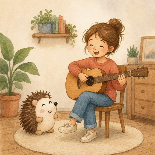 This is Lena. She plays the guitar.